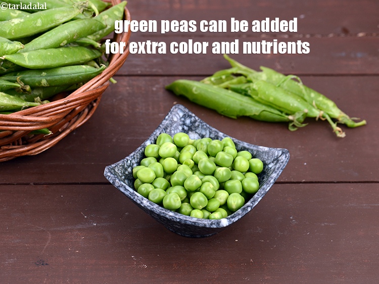Step 22 – Green peas can be added for extra color and nutrients.