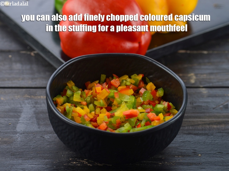 Step 35 – You can also add finely chopped coloured capsicum in the stuffing for a pleasant mouthfeel.
