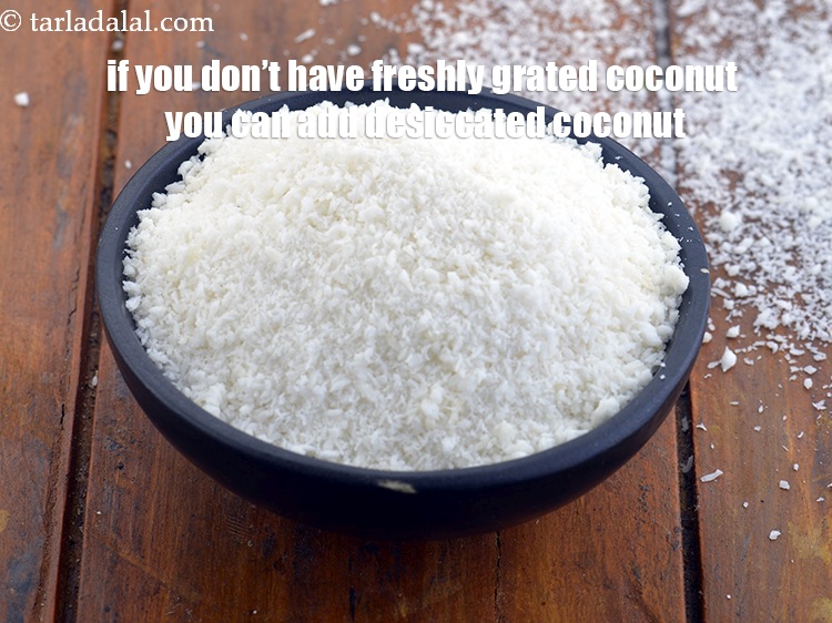 Step 23 – If you don&rsquo;t have freshly grated coconut you can add desiccated coconut.