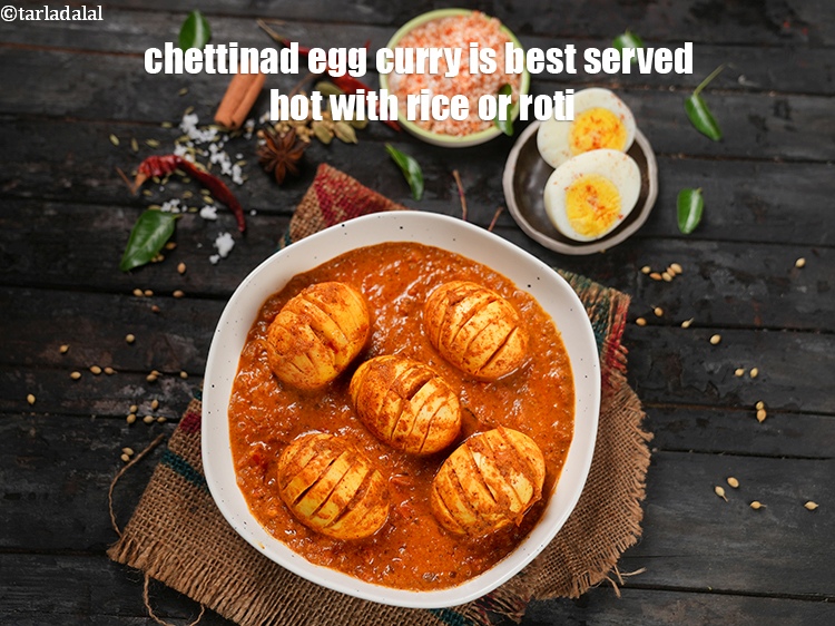 Step 38 – Chettinad egg curry is best served hot with rice or roti.