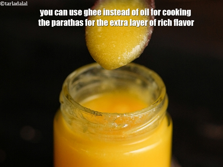 Step 40 – You can use ghee instead of oil for cooking the parathas for the extra layer …