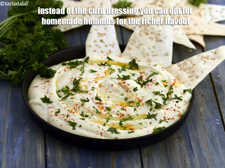 Step 39 – Instead of the curd dressing you can opt for <a href="https://www.tarladalal.com/hummus-lebanese-dip-22719r" target="_blank">homemade hummus</a> for the …