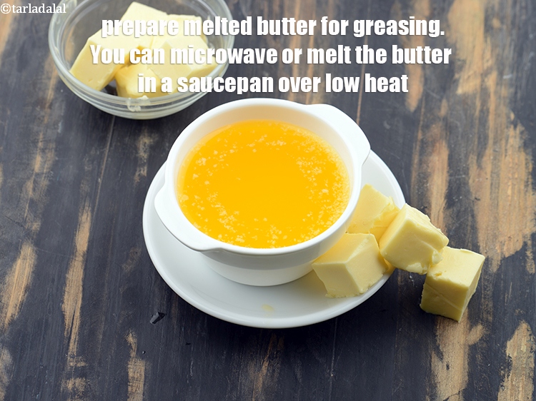 Step 15 – Prepare melted butter for greasing.You can&nbsp;microwave or&nbsp;melt the butter in a saucepan over low heat.