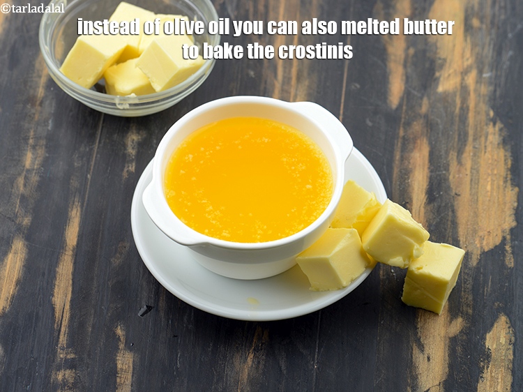 Step 15 – Instead of olive oil you can also melted butter to bake the crostinis.<br /> &nbsp;