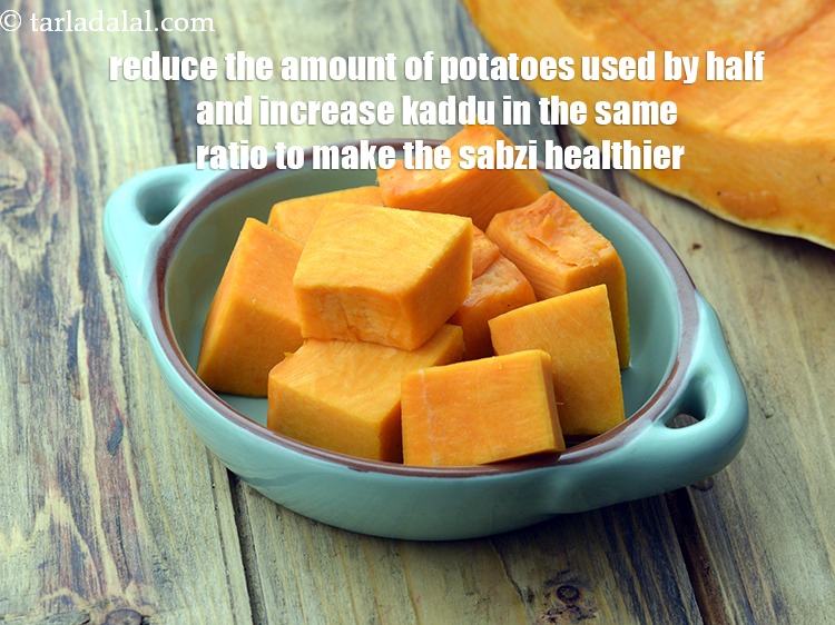 Step 34 – Reduce the amount of potatoes used by half and increase kaddu in the same ratio …