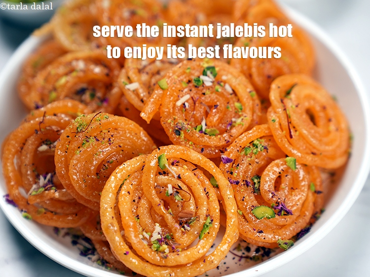 Step 28 – Serve the <strong>instant jalebis</strong> hot to enjoy its best flavours.