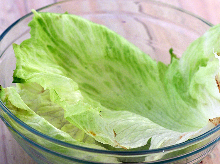 Step 46 – To get the best crisp lettuce, always place the iceberg lettuce leaves in cold water …