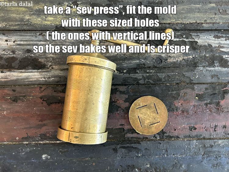 Step 27 – <p>Take a&nbsp;“sev press”, fit the mold with these sized holes ( the ones with vertical …