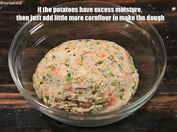 Step 35 – If the potatoes have excess moisture, then just add little more cornflour to make the …