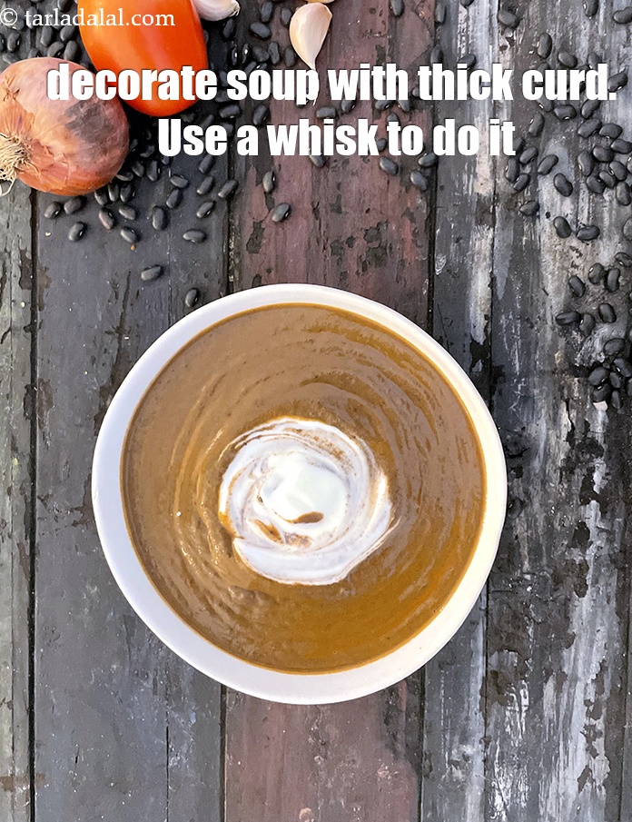 Step 32 – Decorate with hung curd by putting some of it in the centre of a soup …