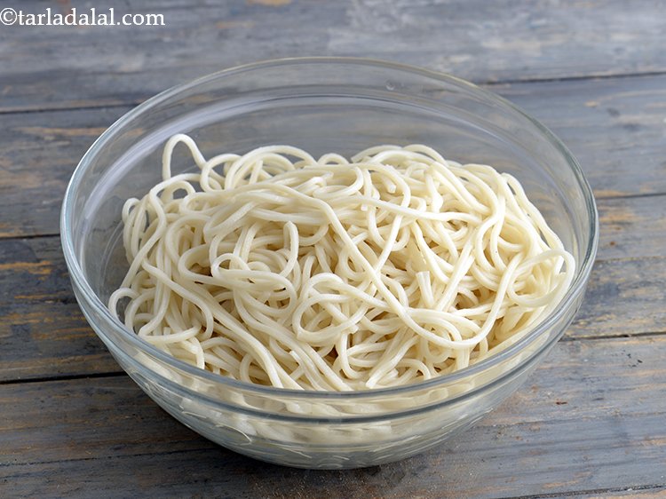 Step 33 – Boiled noodles when made in advance should be mixed with oil and kept aside so …