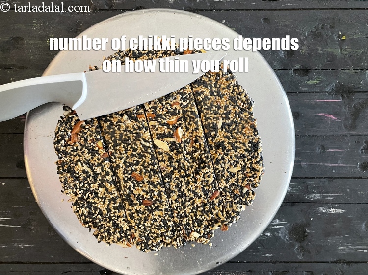 Step 27 – Number of chikki pieces depends on how thin you roll.
