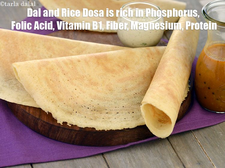 Step 37 – <strong>Dal and Rice Dosa&nbsp;is rich in&nbsp;Phosphorus,&nbsp;Folic Acid,&nbsp;Vitamin B1,&nbsp;Fiber,&nbsp;Magnesium, Protein.</strong> <ol> <li><strong>Phosphorus&nbsp;</strong>:&nbsp;<a href="https://www.tarladalal.com/recipes-for-Phosphorus-Rich-Foods-1156">Phosphorus</a>&nbsp;works closely with calcium …