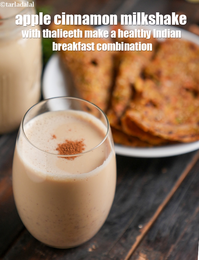 Step 18 – <strong>apple cinnamon milkshake&nbsp;</strong>with thalieeth make a healthy Indian breakfast combination.