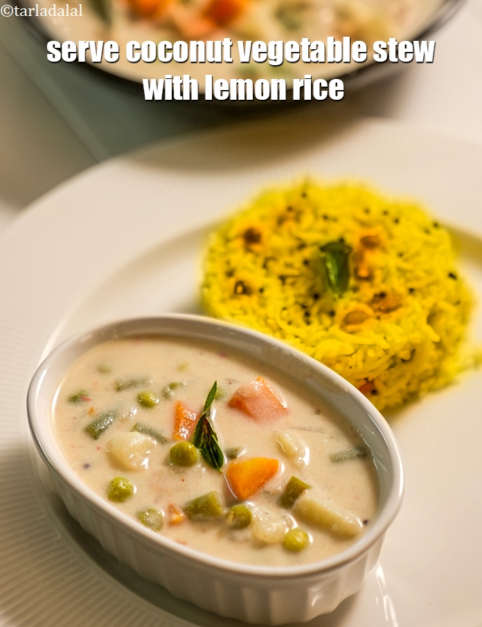 स्टेप 28 – लेमन राइस को <a href=""https://www.tarladalal.com/coconut-stew-hindi-194r"" target=""_blank"">नारियल स्टू</a> के साथ परोसें।