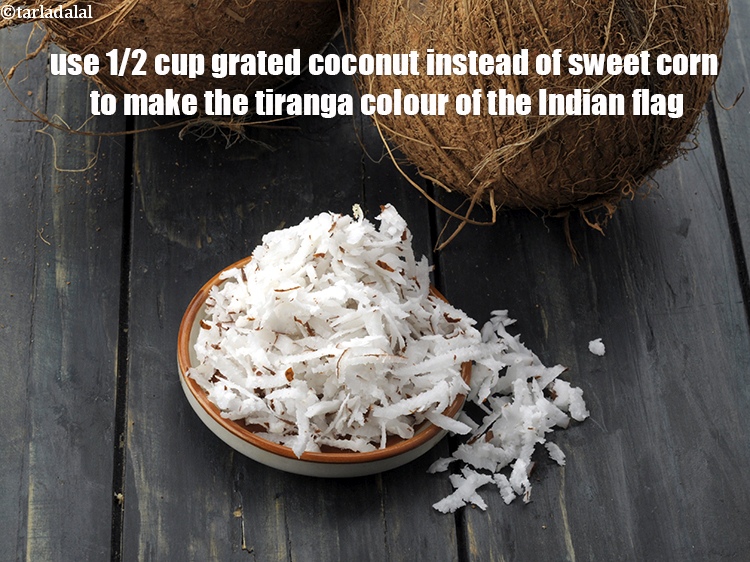 Step 37 – Use 1/2&nbsp;cup grated coconut instead of sweet corn to make the tiranga colour of the …