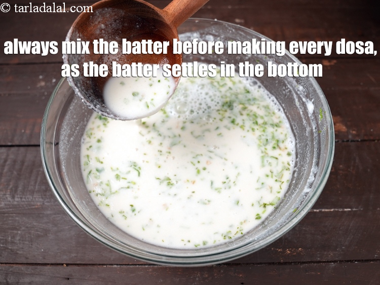 Step 37 – Always mix the batter before making every dosa, as the batter settles in the bottom.