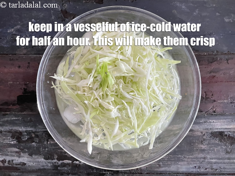 Step 25 – Keep&nbsp;<!--%3Cmeta%20charset%3D%22UTF-8%22%20%2F%3E-->in a vesselful of ice-cold water for half an hour.&nbsp;This will make them crisp.