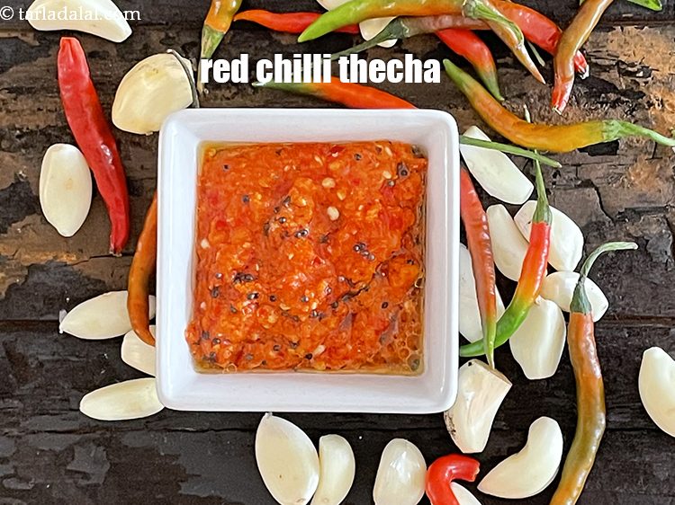 Step 20 – Instead of green chilli thecha red thecha can also be used. &nbsp;