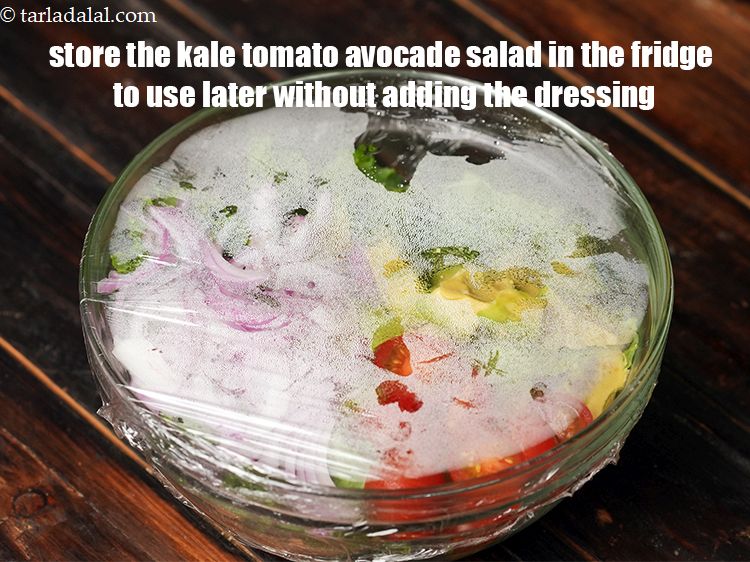 Step 19 – Store the kale tomato avocade salad in the fridge to use later without adding the …