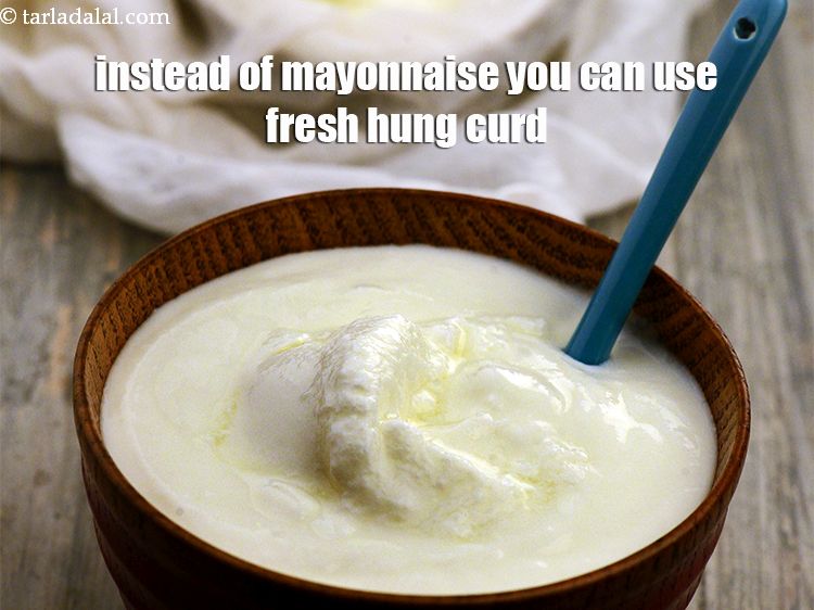 Step 15 – Instead of mayonnaise you can use fresh hung curd as a dressing.
