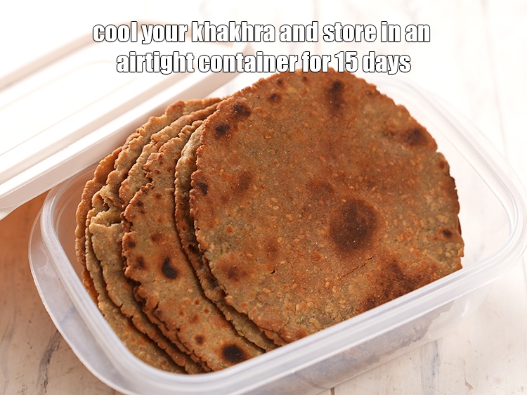 Step 23 – <meta charset="UTF-8" /> Cool and store the&nbsp;<strong>bajra khakhra using olive oil</strong>&nbsp;in an air-tight container upto …