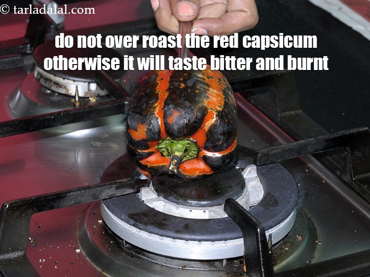Step 20 – Do not over roast the red capsicum otherwise it will taste bitter and burnt.