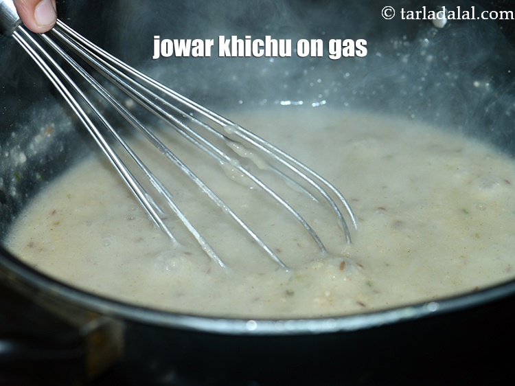 Step 15 – Here is <a href="https://www.tarladalal.com/jowar-khichu--non--fried-snacks--33307r" target="_blank">how to do</a>&nbsp;jowar khichu on gas.