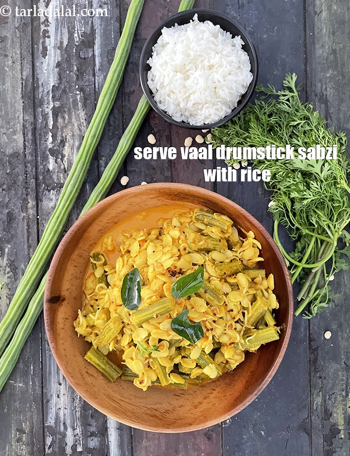 Step 34 – Serve&nbsp;<strong>vaal drumstick sabzi&nbsp;</strong>with rice.