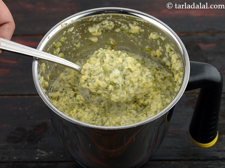 Step 32 – You can blend the green moong dal into a coarse paste and keep it ready …