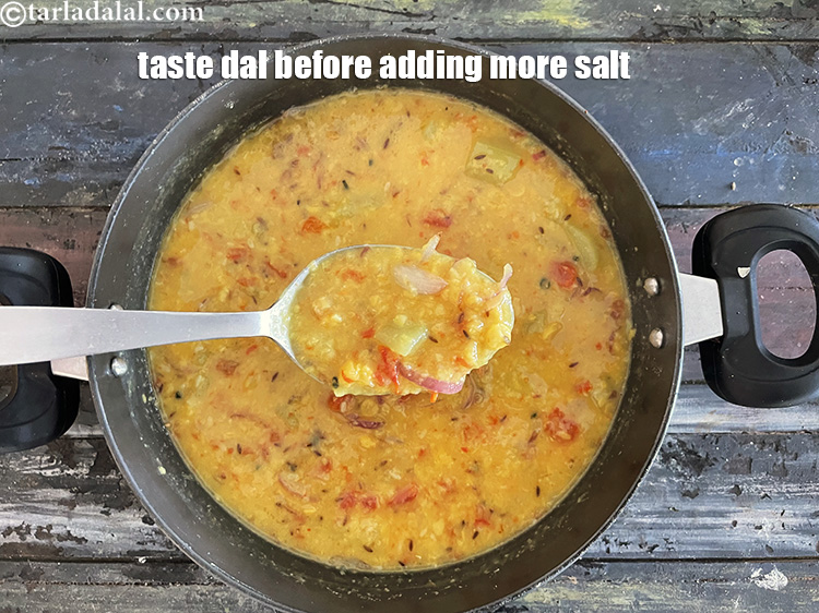 Step 39 – Taste the <strong>dal Mughlai</strong>&nbsp;before adding more salt.
