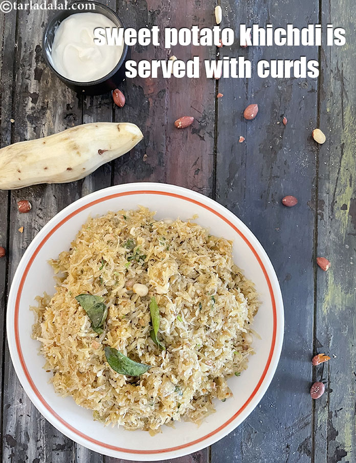 Step 28 – One of the&nbsp;&nbsp;popular <a href="https://www.tarladalal.com/recipes-for-maharashtrian-upvas-fasting-59">Maharashtrian upvas recipes</a> is&nbsp;<strong>shakarkand upvas khichdi</strong> is served with <a href="https://www.tarladalal.com/how-to-make-curd-or-dahi-at-home-2790r">curds</a>.