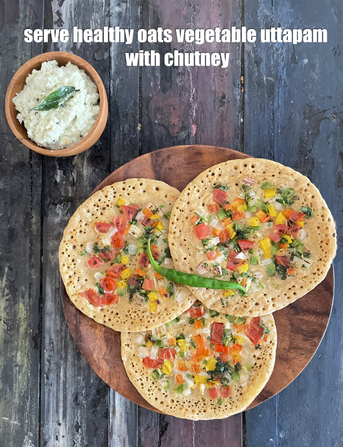 Step 41 – Serve&nbsp;&nbsp;oats uttapam with chutney.