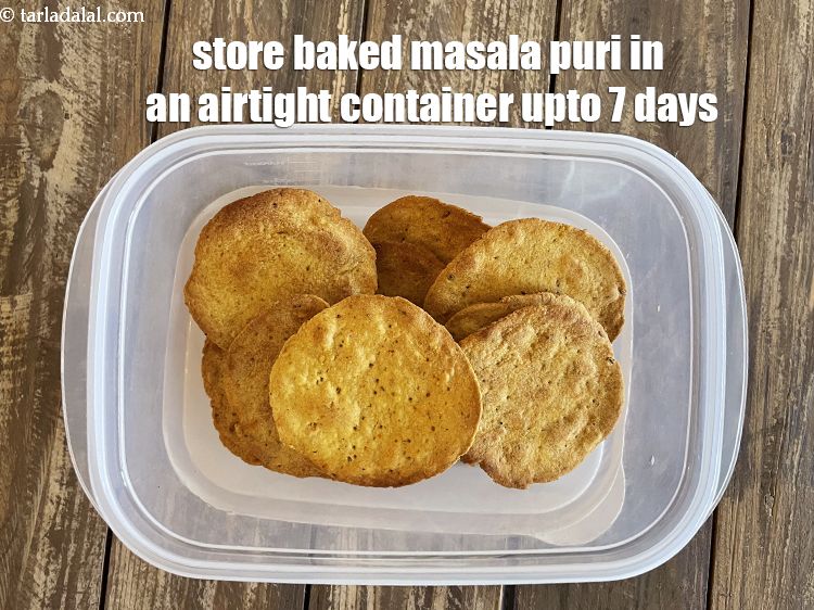 Step 28 – Store <strong>baked masala puri </strong>in an air-tight container.