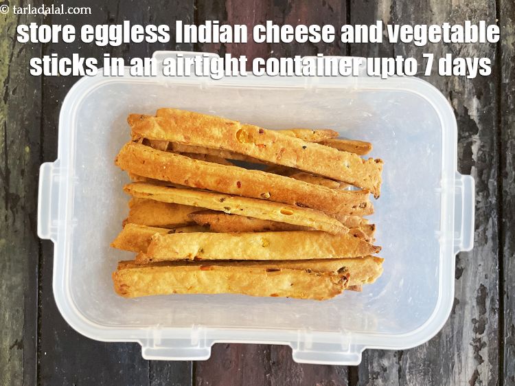 Step 27 – <meta charset="UTF-8" /> Store&nbsp;<strong>eggless Indian&nbsp;<!--%3Cmeta%20charset%3D%22UTF-8%22%20%2F%3E-->cheese and vegetable strips</strong>&nbsp;in a airtight container for 7 days.