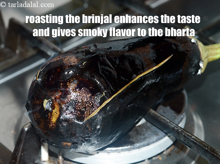 Step 41 – Roasting the brinjal enhances the taste and gives smoky flavor to the bharta.