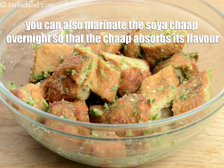 Step 51 – You can also marinate the soya chaap overnight so that the chaap absorbs its flavour.