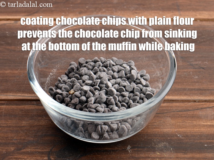 Step 27 – Coating chocolate chips with plain flour prevents the chocolate chip from sinking at the bottom …