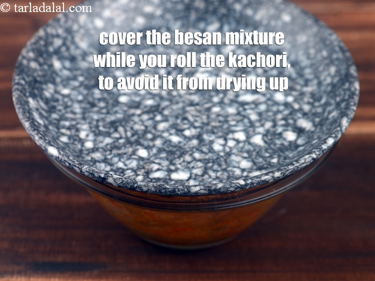Step 60 – Cover the besan mixture while you roll the kachori, to avoid it from drying up.