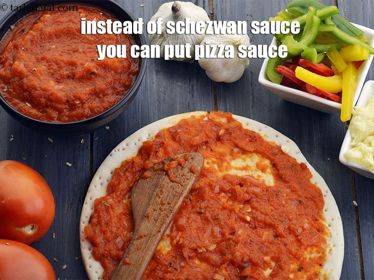 Step 24 – Instead of schezwan sauce you can put pizza sauce.<br /> &nbsp;