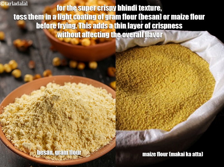 Step 22 – For the super crispy bhindi texture, toss them in a light coating of gram flour …