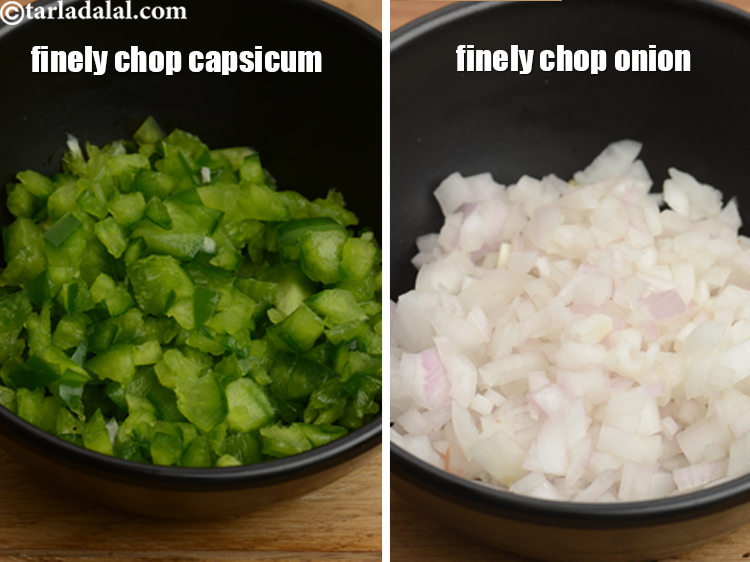 Step 32 – Make sure to finely chop the capsicum and onion, as it becomes difficult for rolling.