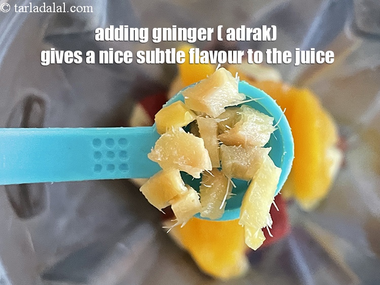 Step 18 – Adding gninger ( adrak) gives a nice subtle flavour to the juice.