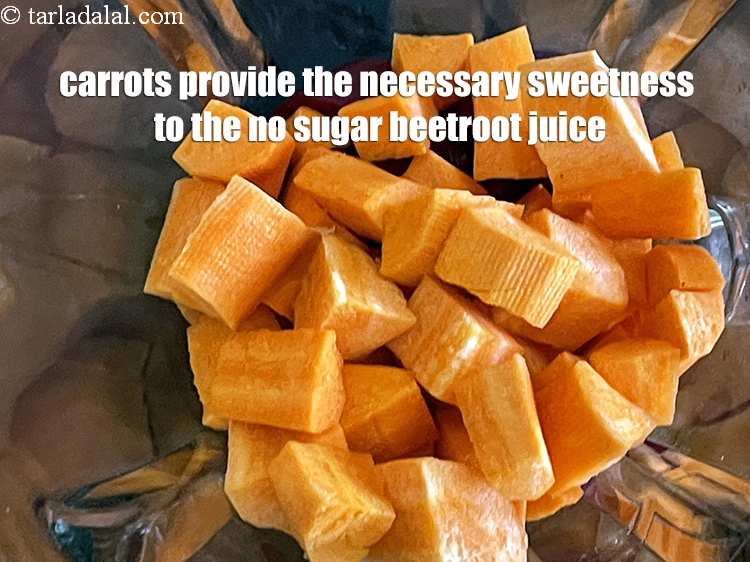 Step 17 – Carrots provide the necessary sweetness to the <strong>no sugar beetroot juice</strong>.