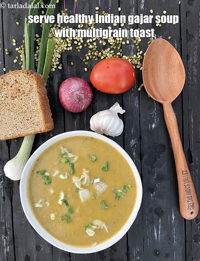 स्टेप 32 – गाजर और मूंग दाल सूप को मल्टीग्रेन टोस्ट या होल …