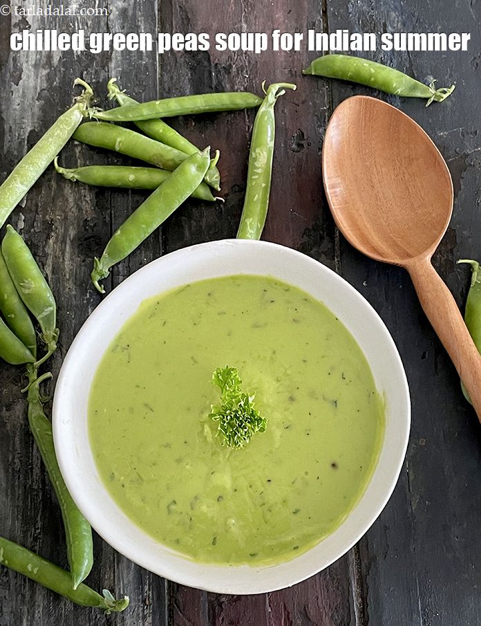 स्टेप 26 – भारतीय गर्मियों में&nbsp;<strong>हरी मटर और पुदीने का सूप ठंडा-ठंडा परोसा …