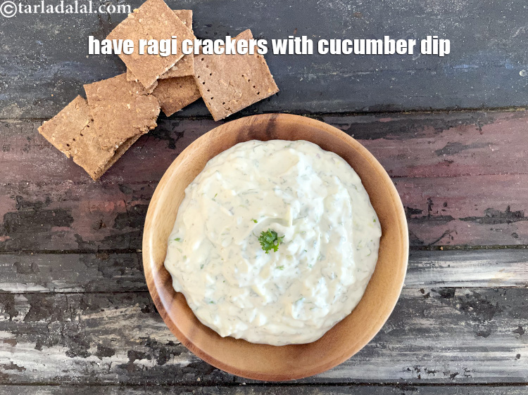 Step 24 – Ragi and oats cracker tastes great with dips. Try with cucumber dip.
