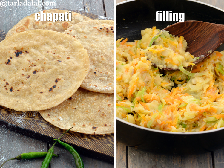 Step 29 – You can keep the&nbsp;chapati&nbsp;and&nbsp;filling ready, but assemble and cook it just before serving.