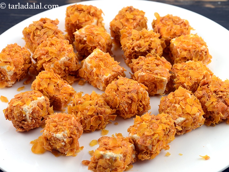 Step 23 – You can coat the paneer with marinade and cornflakes and put in fridge from morning, …