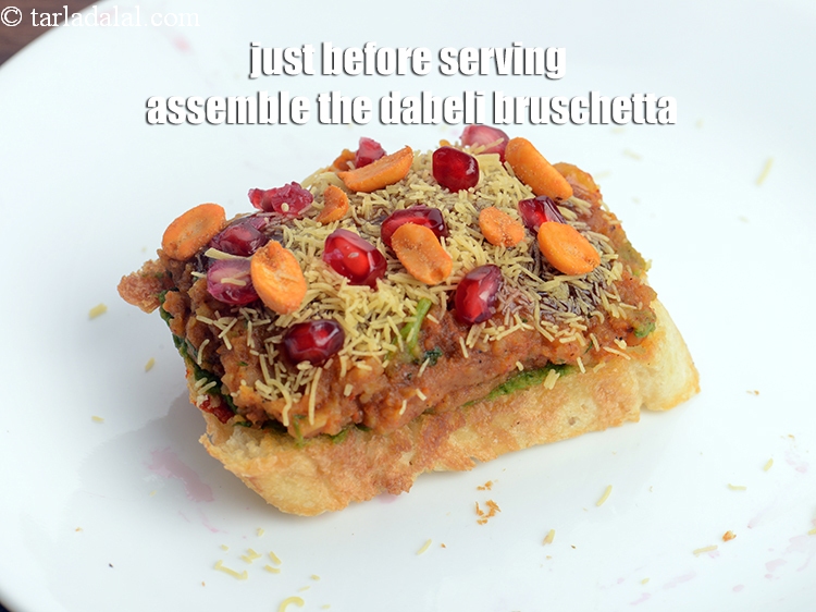 Step 27 – Just before serving assemble the dabeli bruschetta.